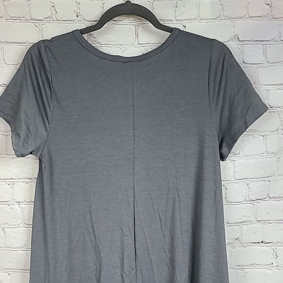 NEW LuLaRoe Carly Dress S (6/8) Solid Gray Slub Jersey Knit Midi Pocket Hi-Low - Picture 6 of 6